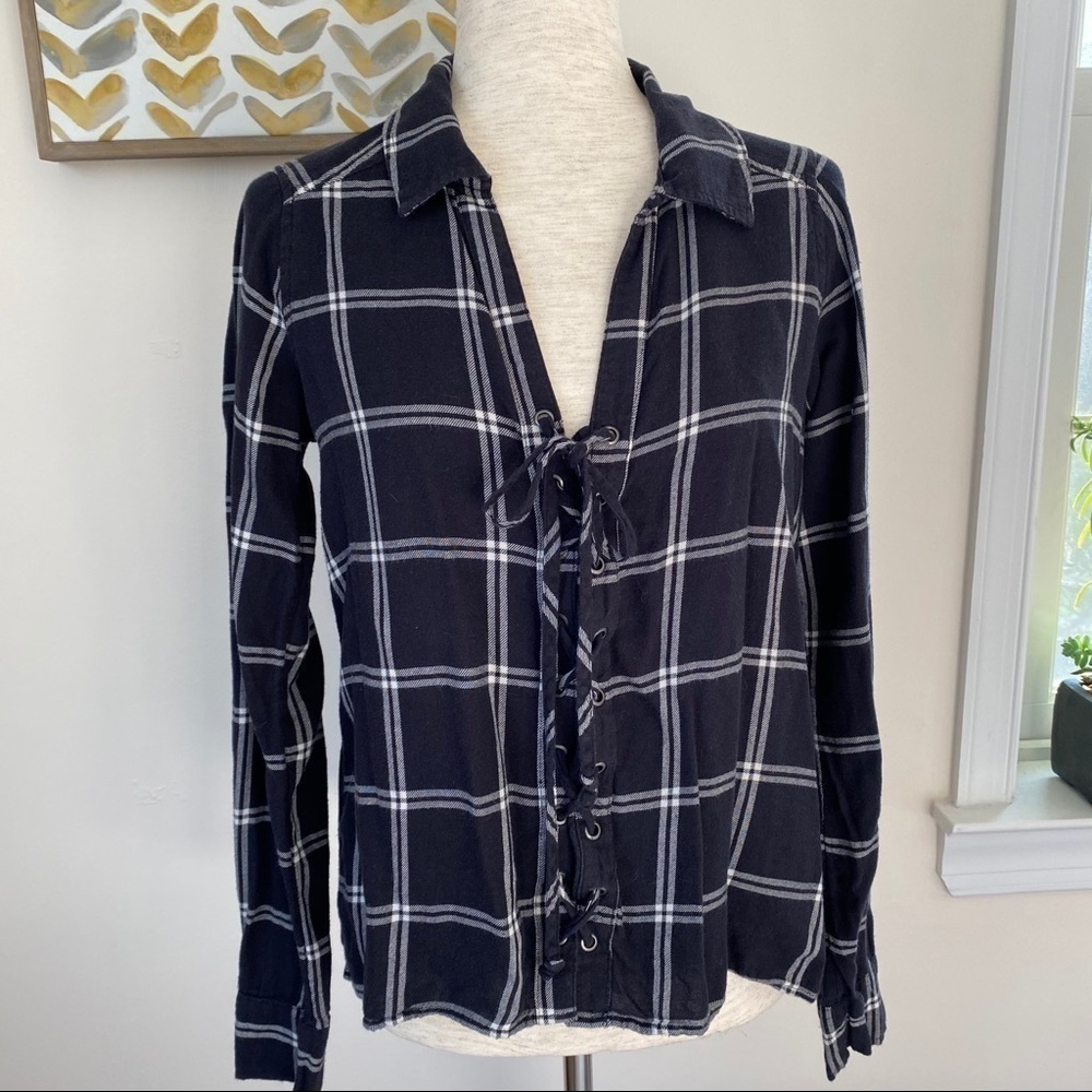 Hollister plaid flannel lace up shirt size small
